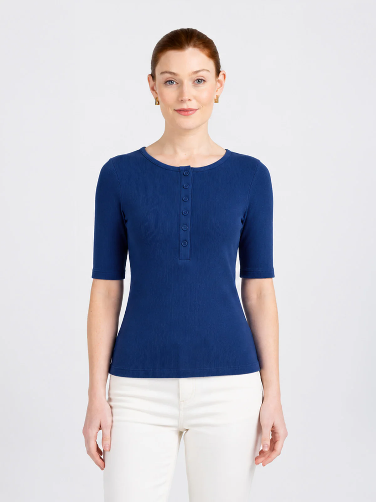 1/2 Sleeve Button Front Rib Top