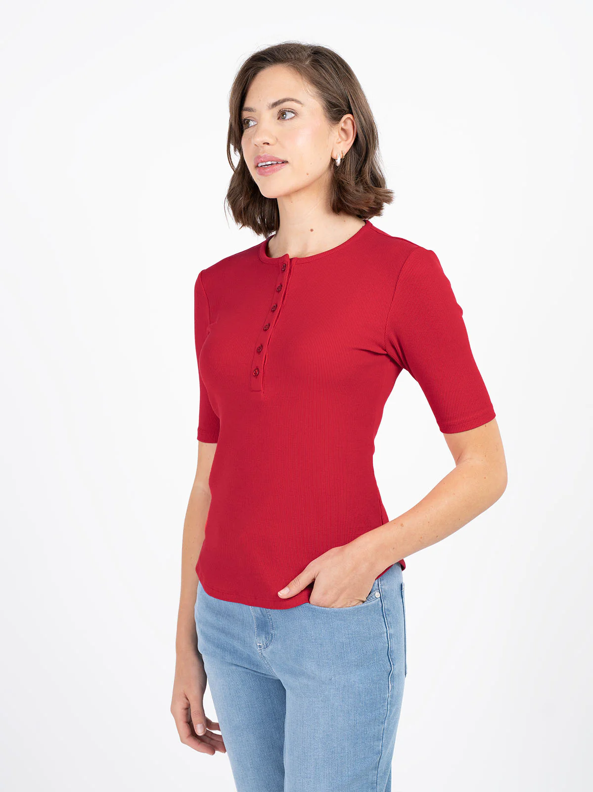 1/2 Sleeve Button Front Rib Top - Image 7
