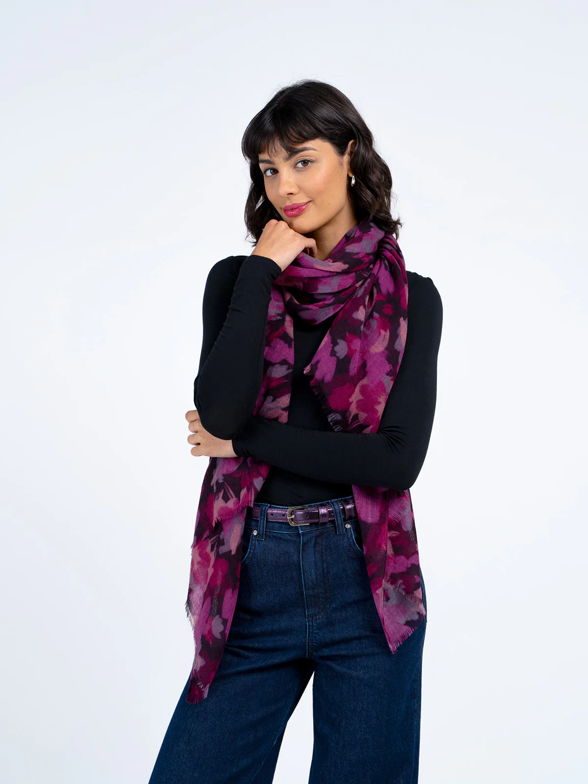 Brushed Floral Wool Scarf - Image 2