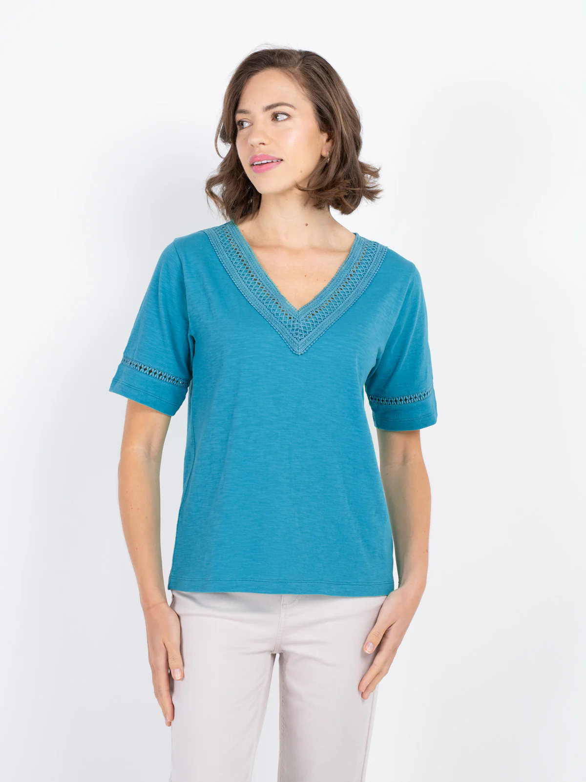 Crochet Trim Jersey Slub Top - Image 11