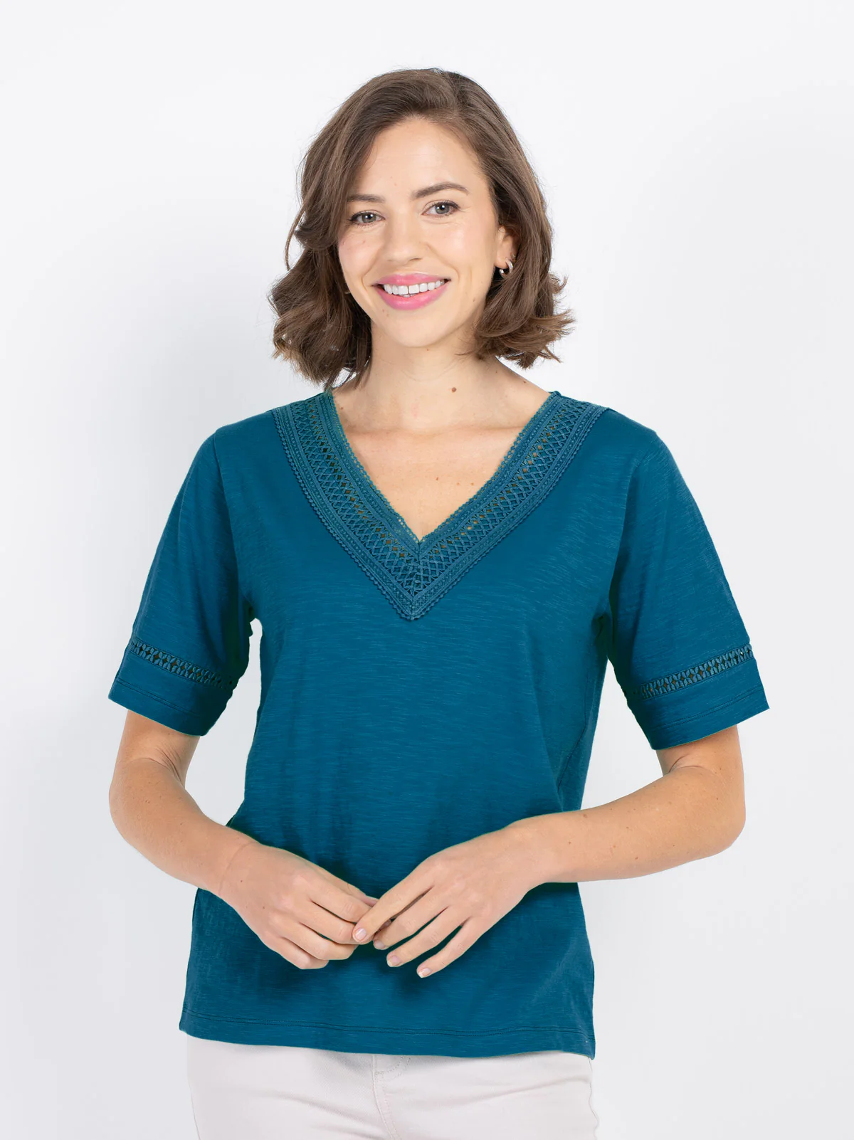 Crochet Trim Jersey Slub Top - Image 15