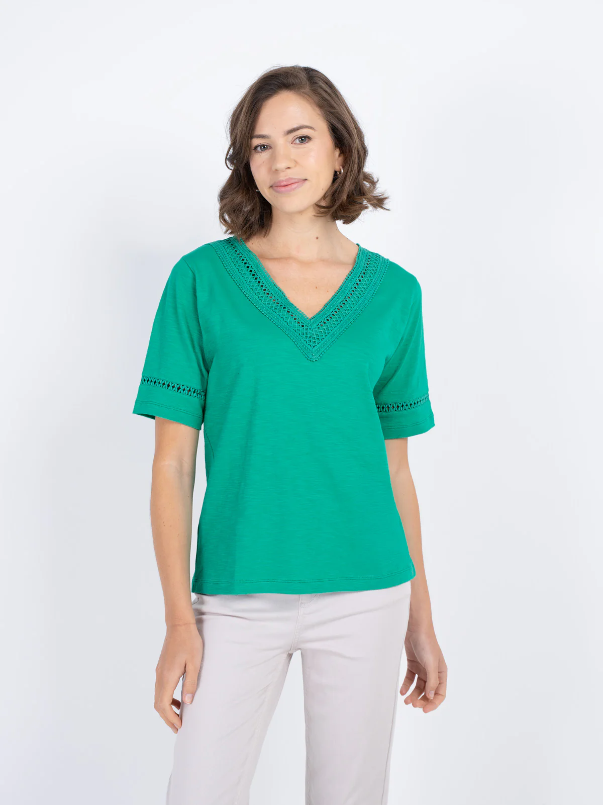 Crochet Trim Jersey Slub Top - Image 5
