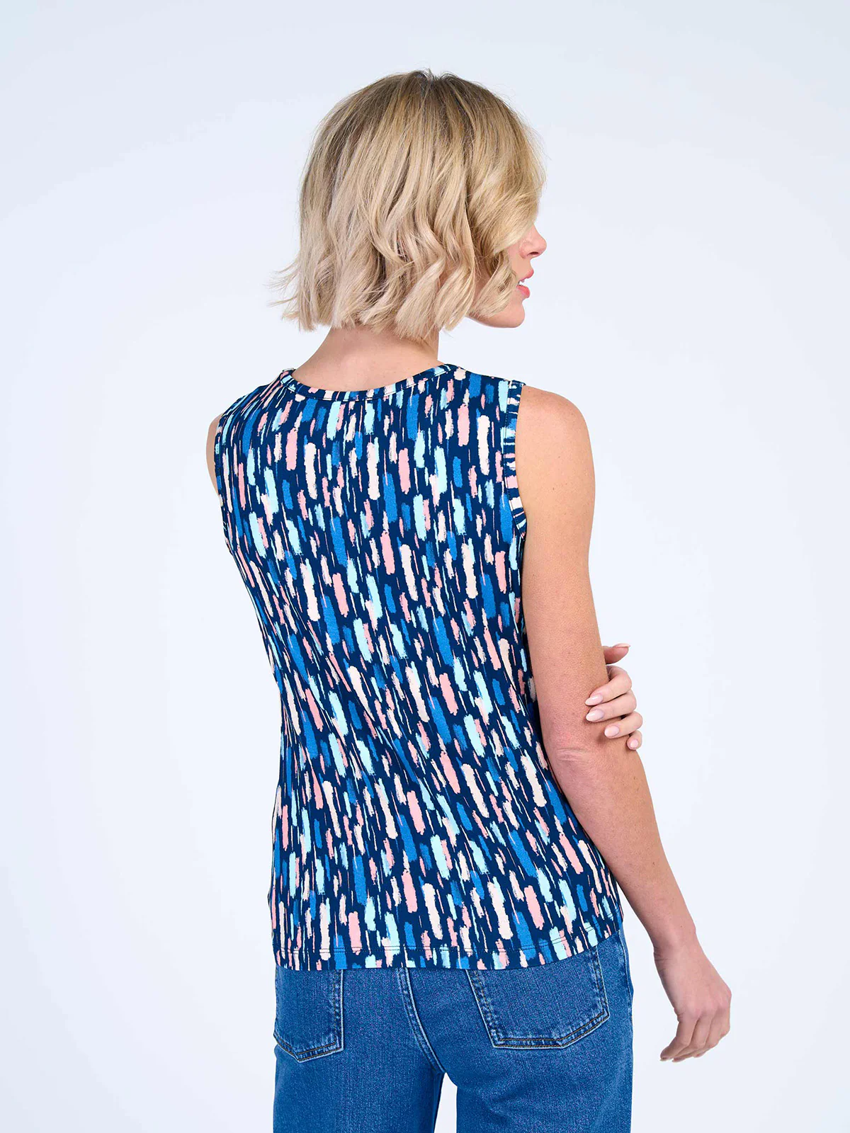 Dash Print Sleeveless V Neck Top - Image 5