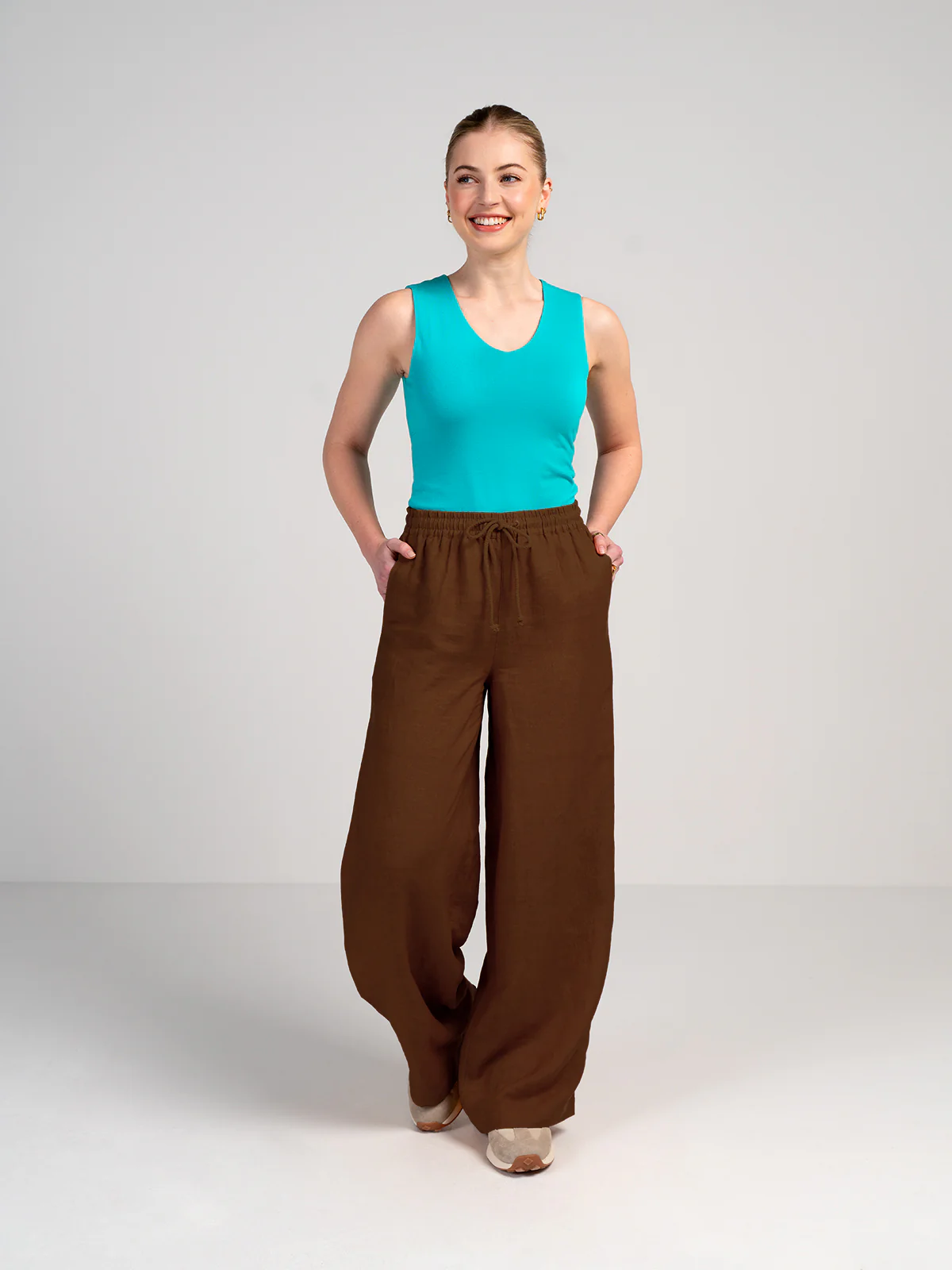 Drawstring Wide Leg Linen Trousers - Image 14