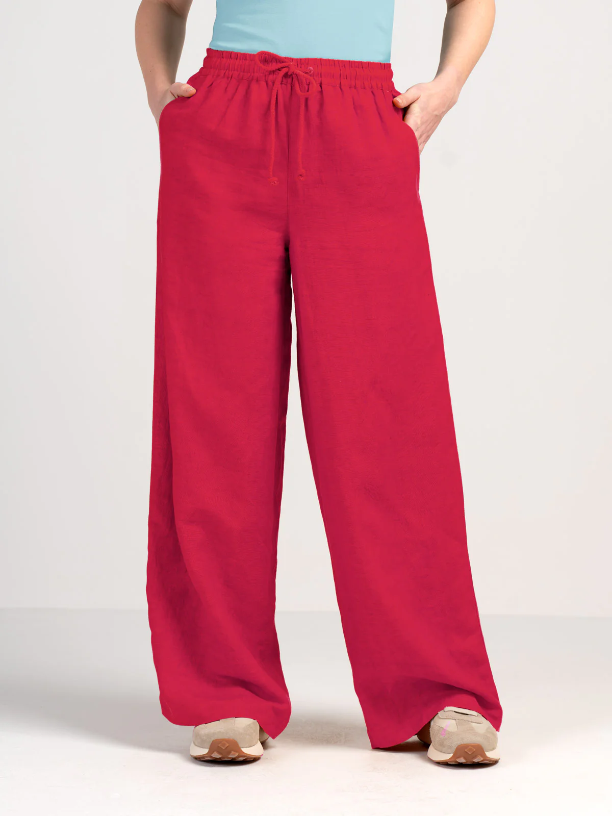Drawstring Wide Leg Linen Trousers - Image 21