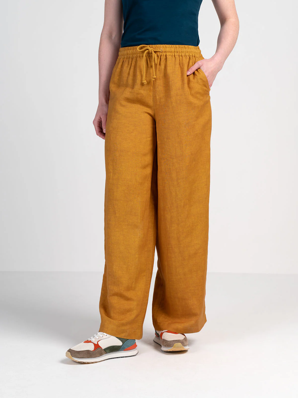 Drawstring Wide Leg Linen Trousers - Image 7