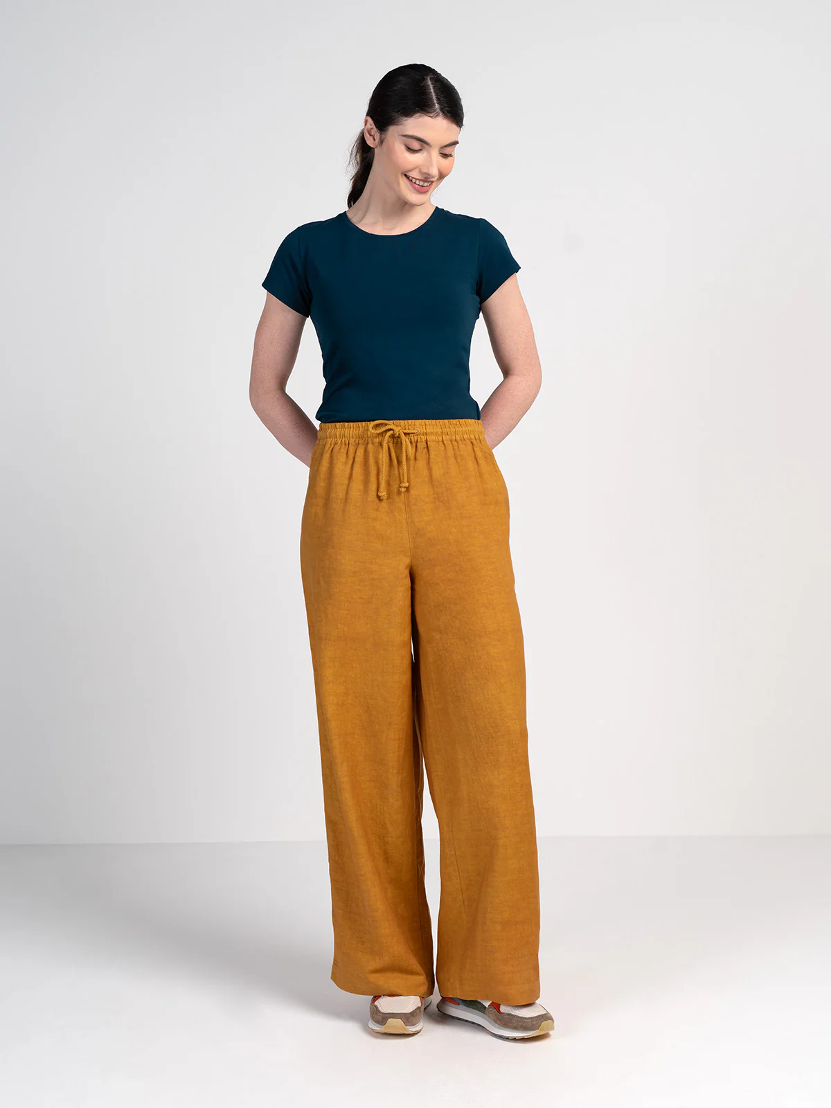 Drawstring Wide Leg Linen Trousers - Image 8