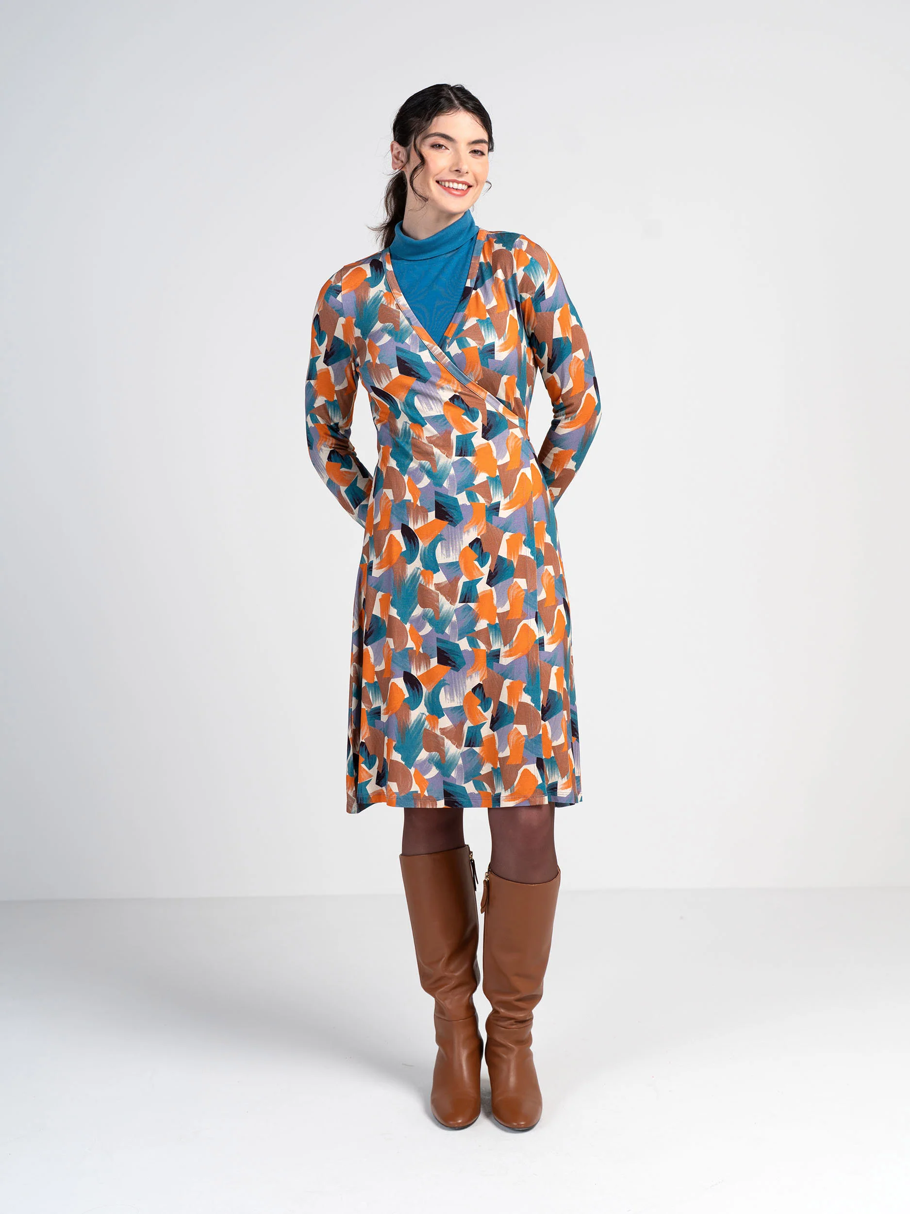 Long Sleeve Printed Wrap Dress