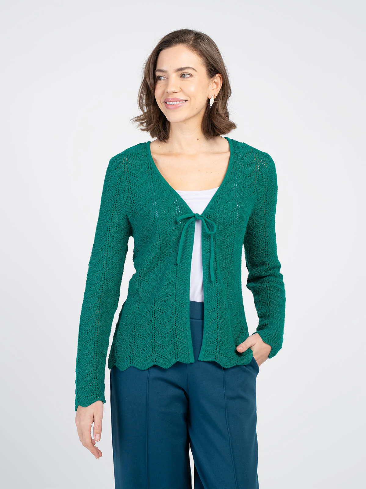 Pointelle V Neck Cardigan