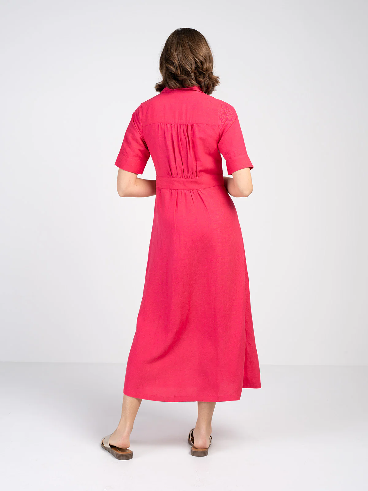 Short Sleeve Linen Shirt Dress - Image 13