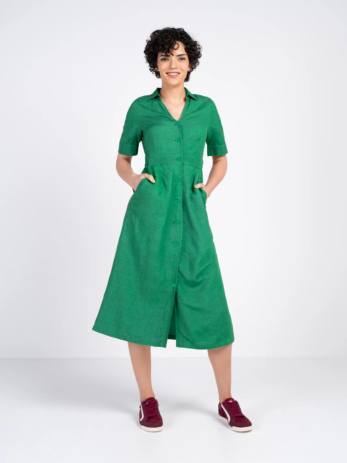 Short Sleeve Linen Shirt Dress - Image 5