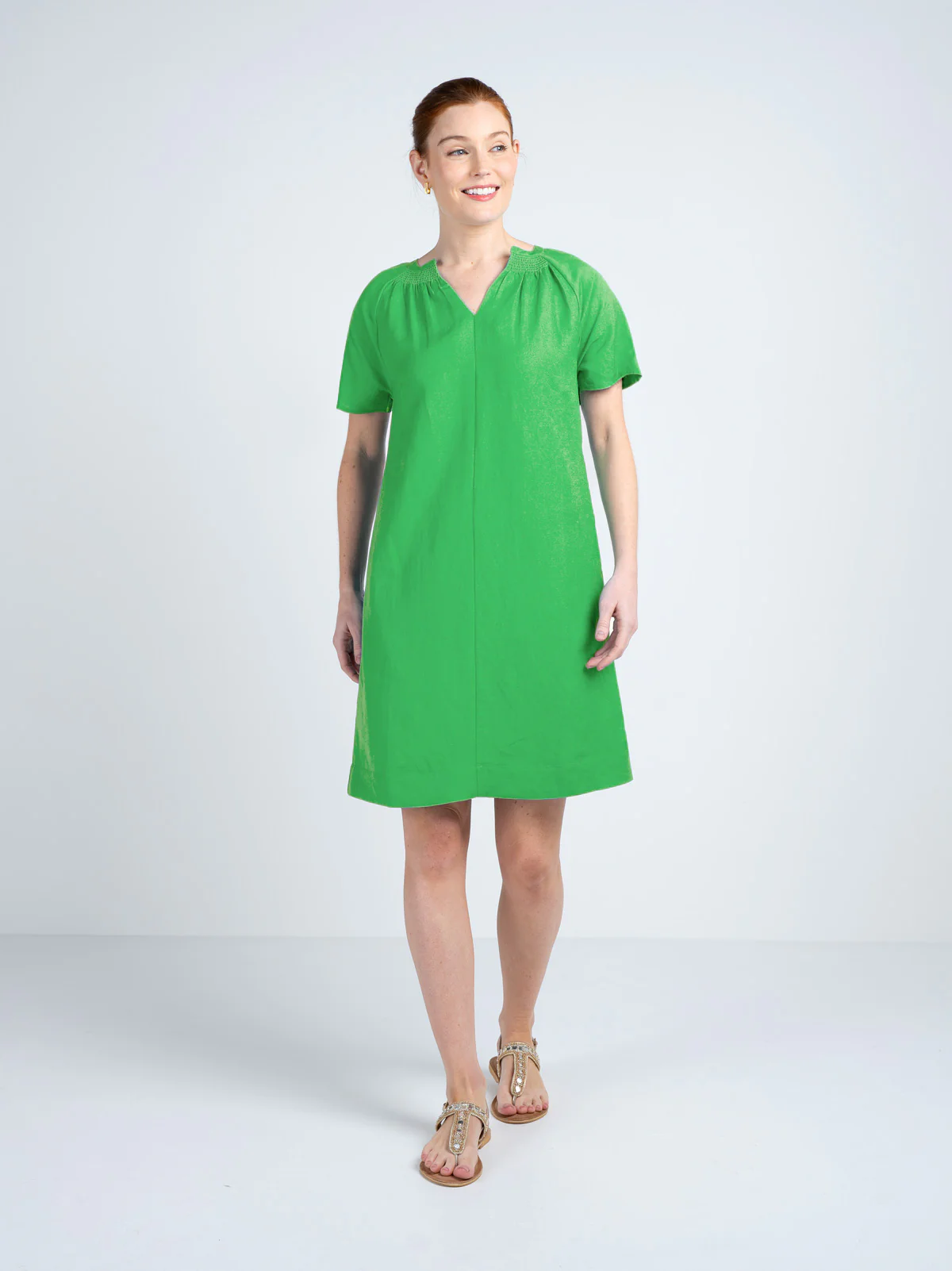 Short Sleeve Linen V Neck Dress - Image 14
