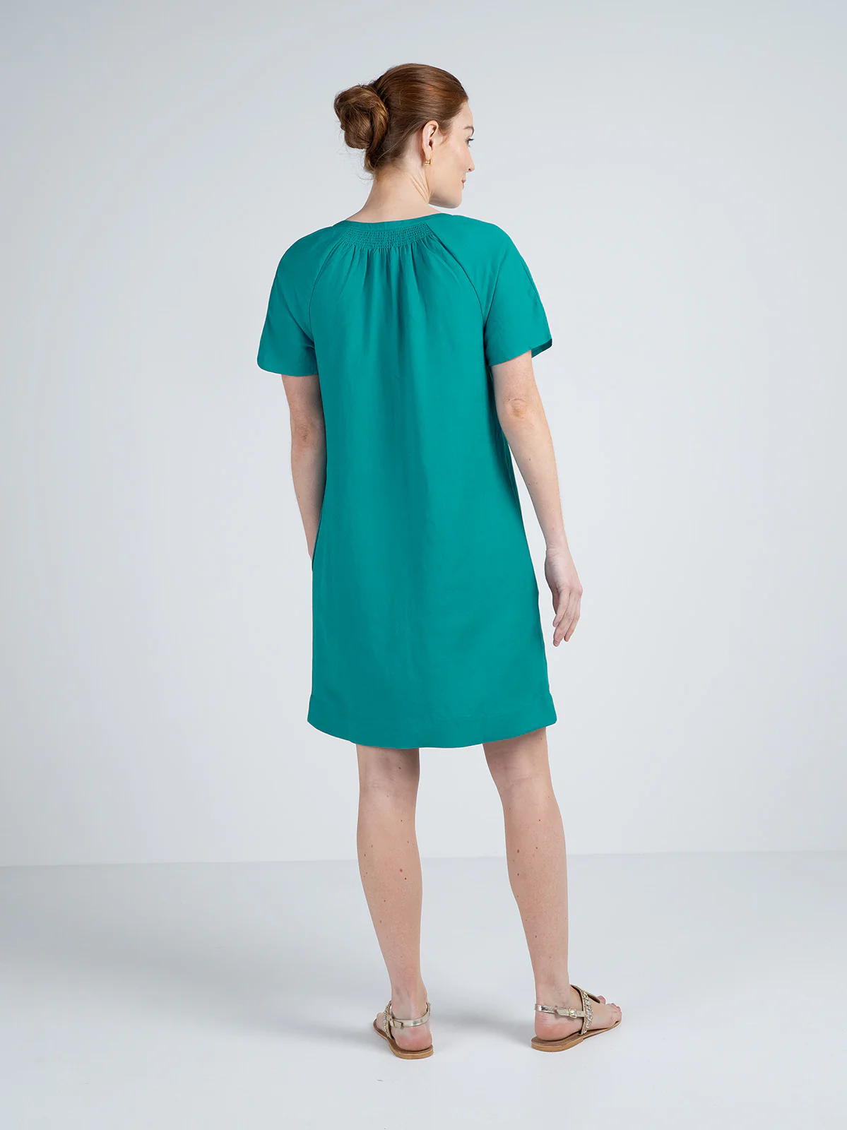 Short Sleeve Linen V Neck Dress - Image 3