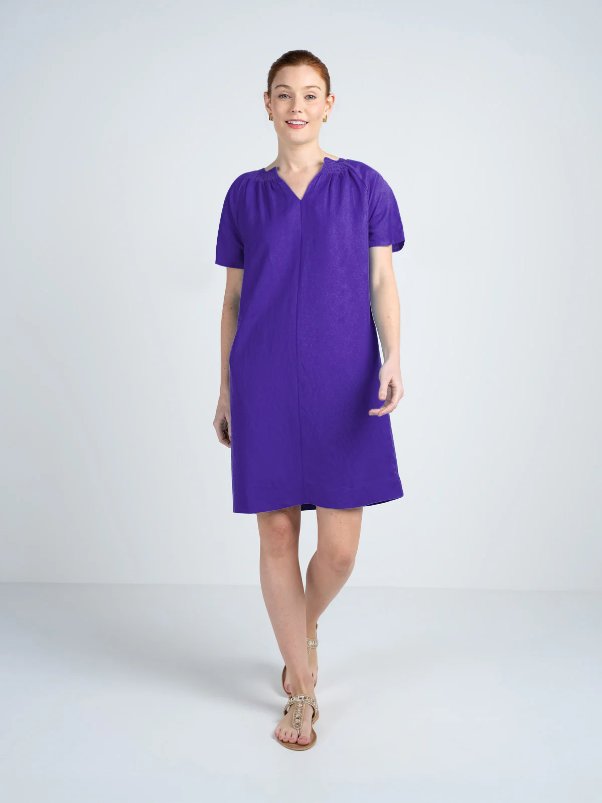 Short Sleeve Linen V Neck Dress - Image 8
