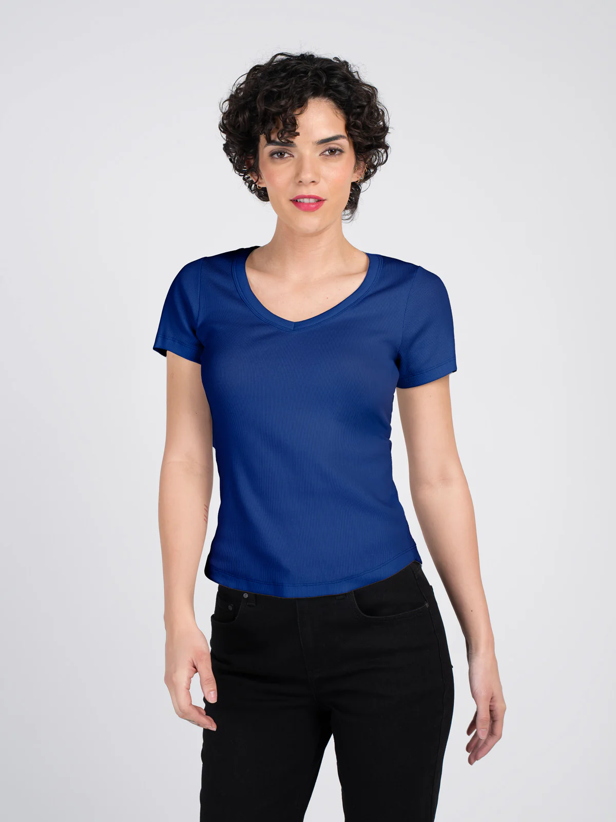 Short Sleeve V Neck Rib Tee - Image 5