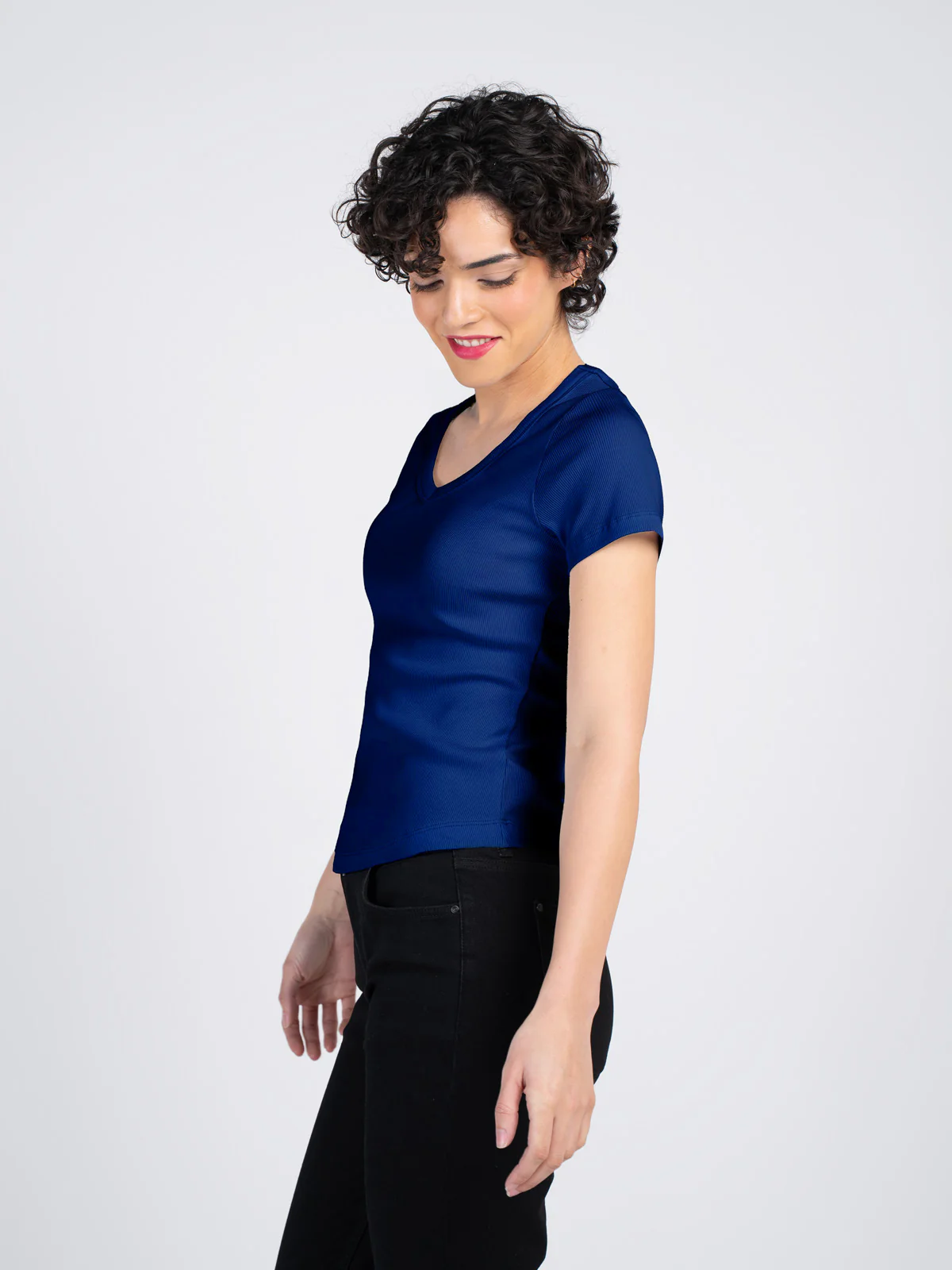 Short Sleeve V Neck Rib Tee - Image 7