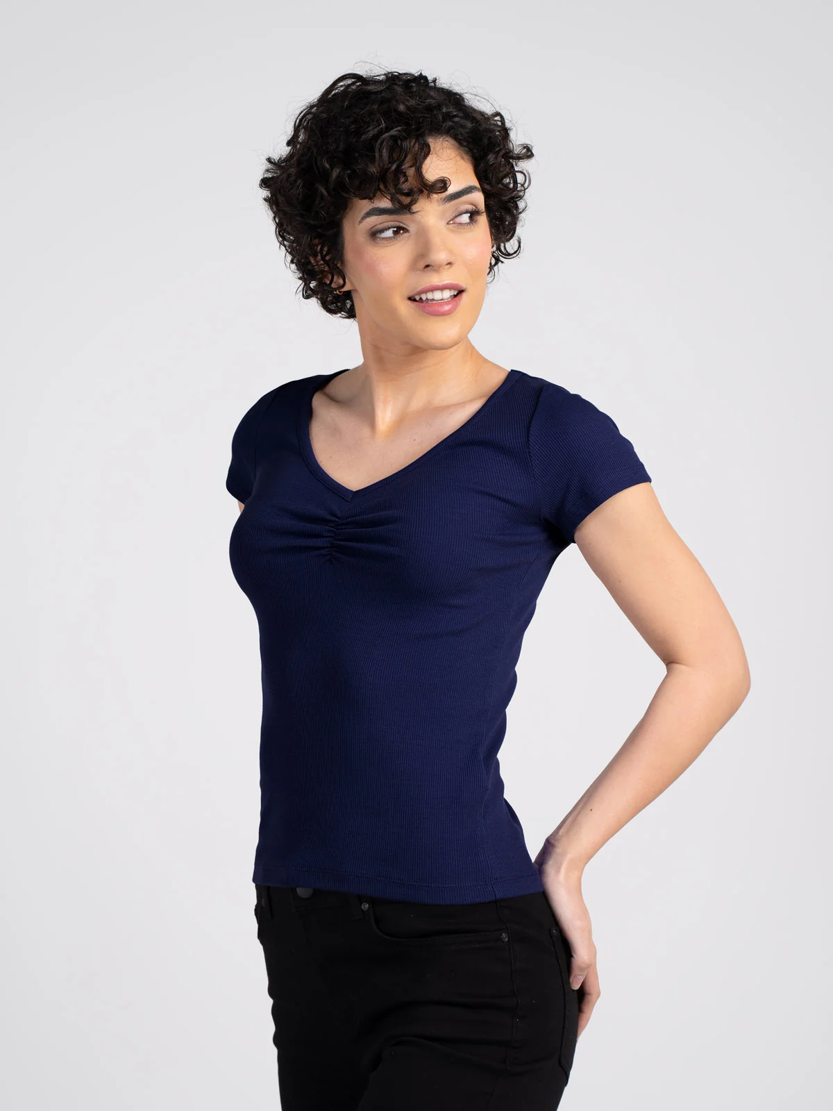 Sweet V Neck Rib Tee - Image 15